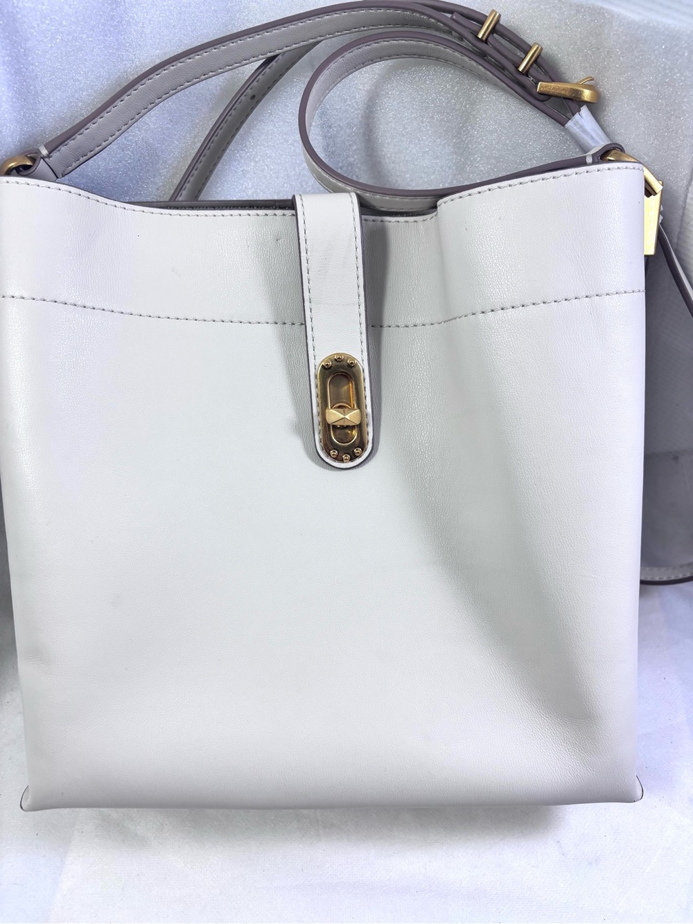 Donna Karan Bridgehampton Leather Turnlock Leather C/B. Color:Sand.